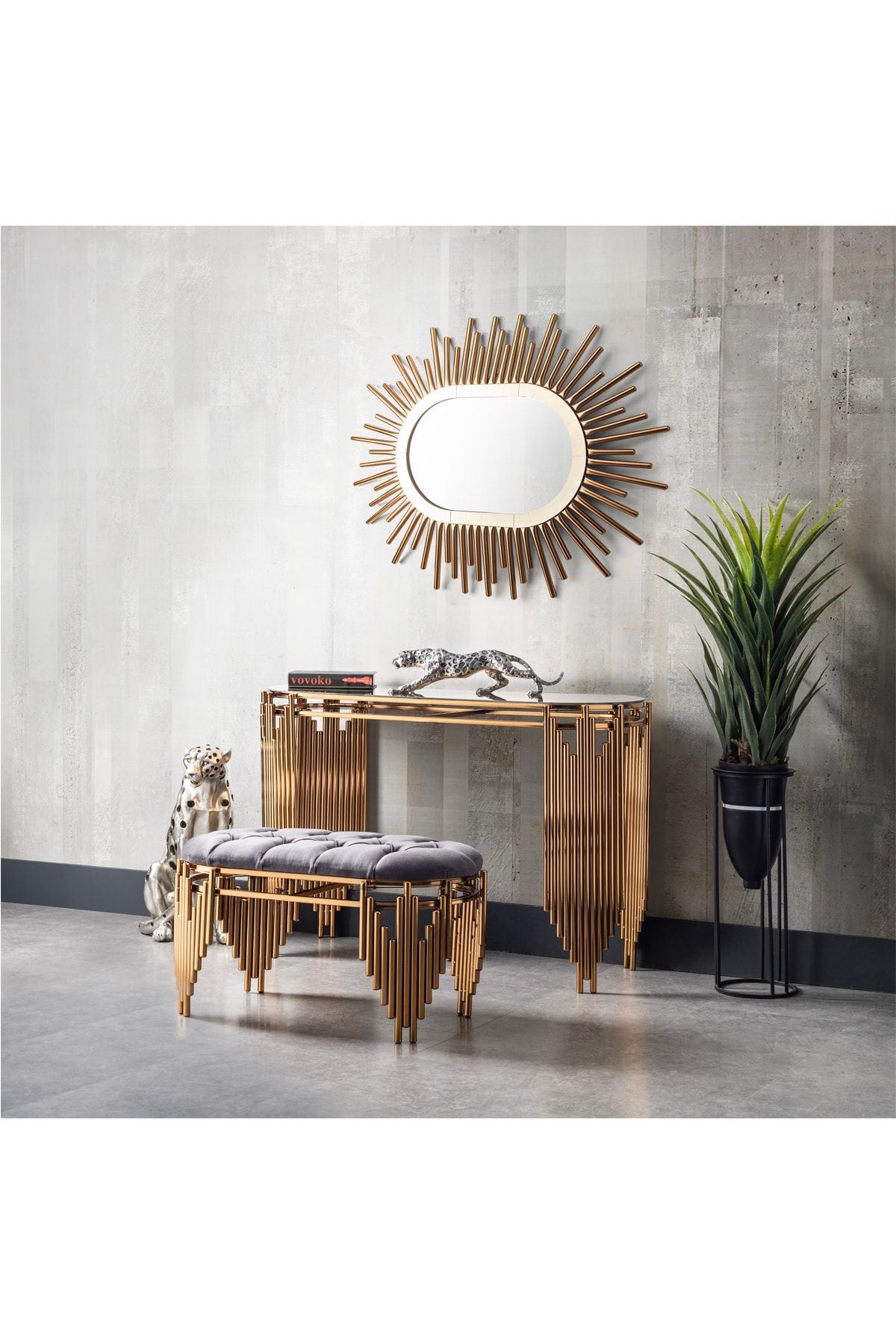 Piano Model Ultra Lacquer Coated Dresser Set Including Pouf Mirror
