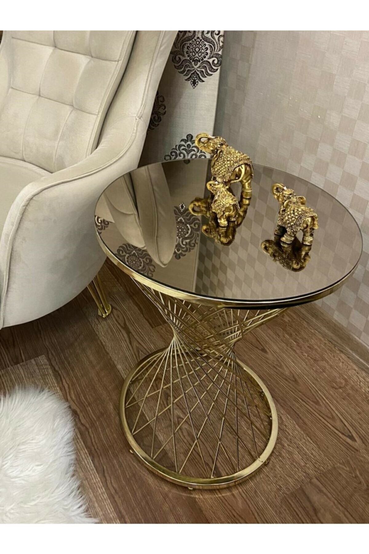Hasır Gold Metal Sehpa-Servis Sehpası Zigon