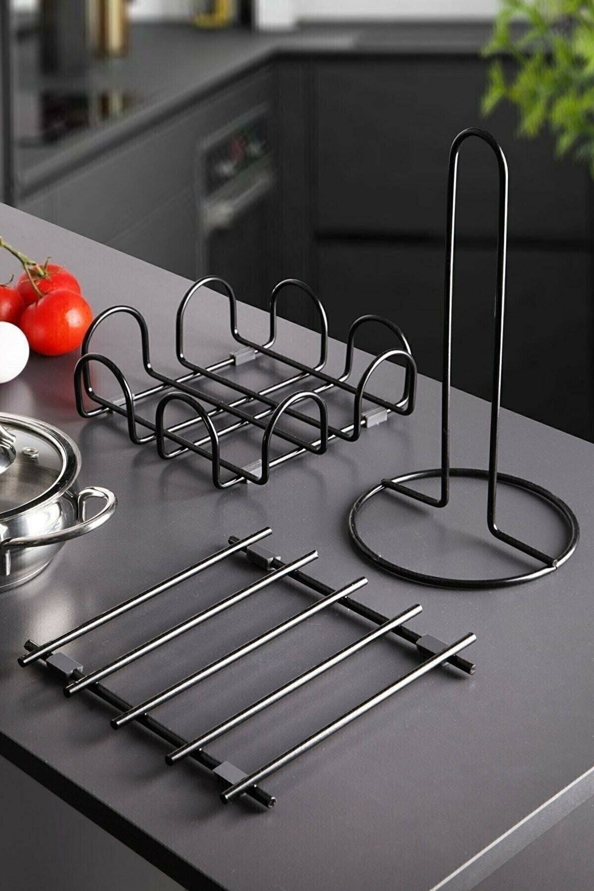 3Lü Set Yanmaz Paslanmaz Altlık Koruma Sehpası Nihale , Metal Havluluk, Peçetelik