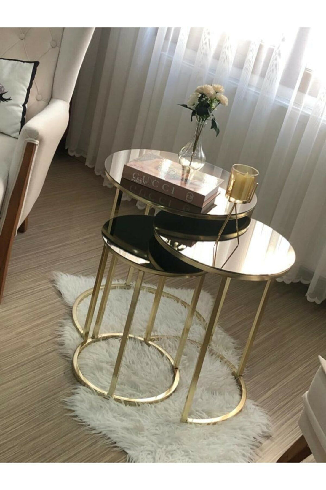 3'Lü Aynalı Lüx Zigonsehpa(Gold-Bronz Ayna)