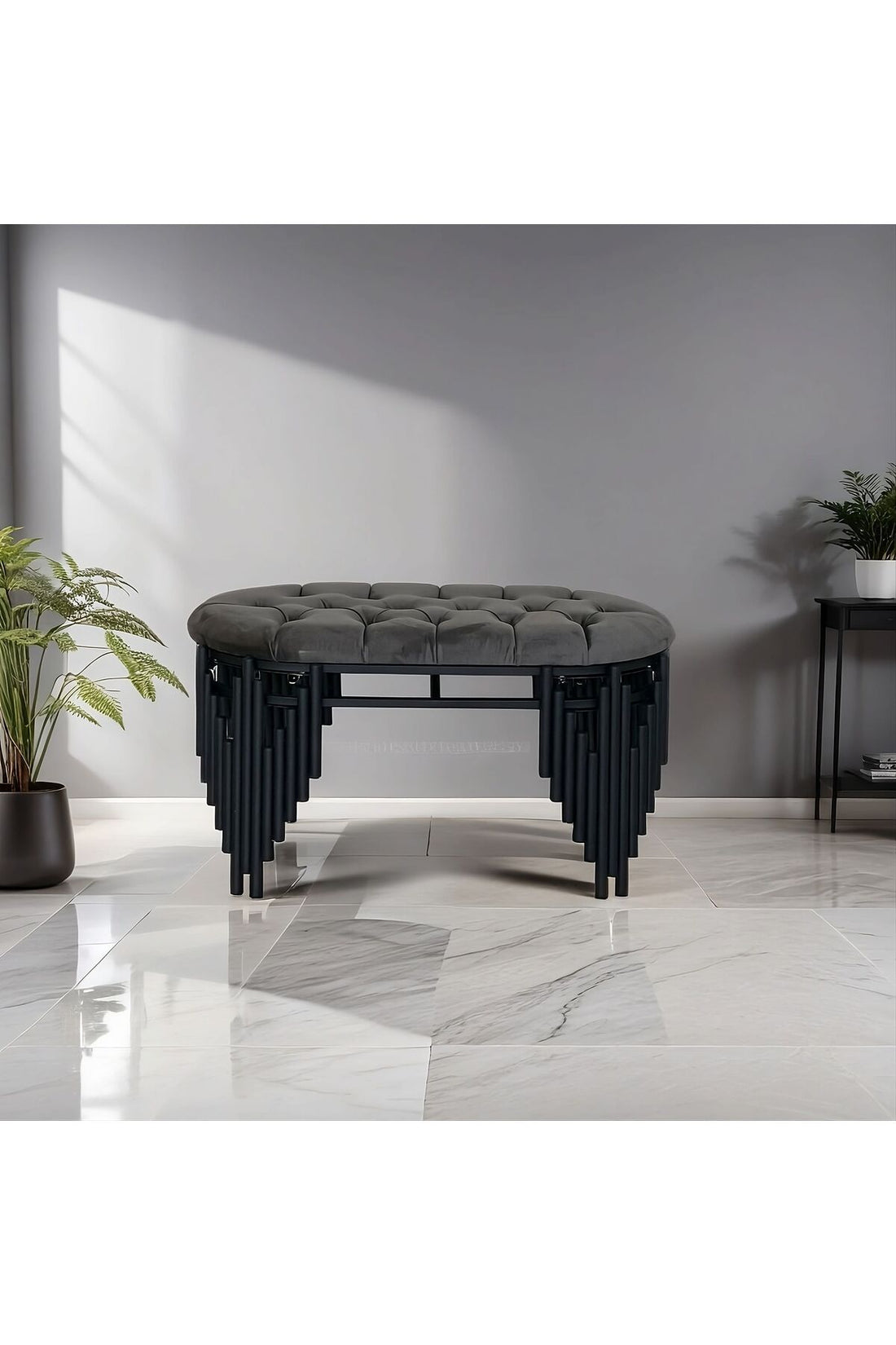 Mat Siyah Puf Ayakkabılık Bench 80 Cm