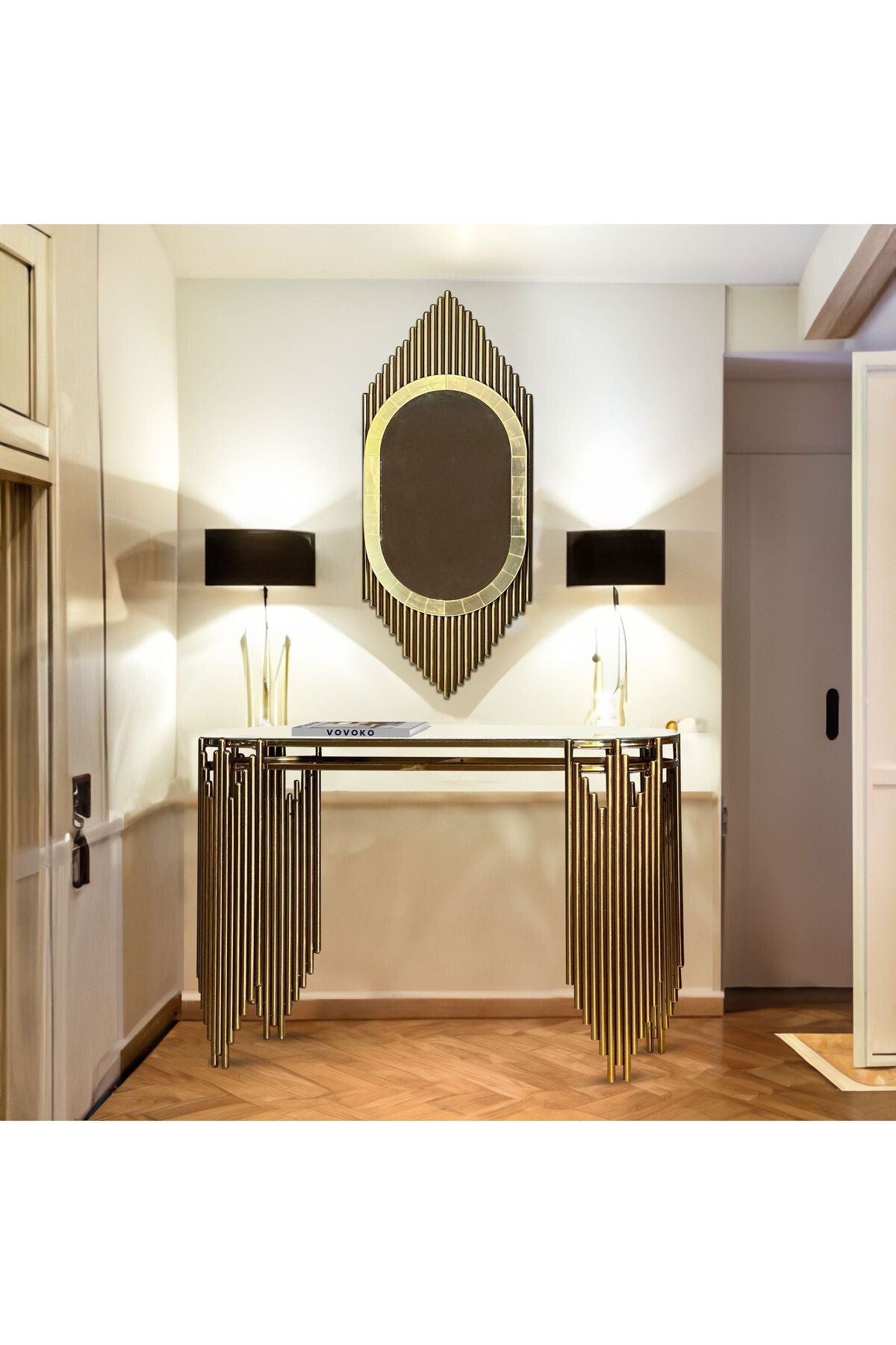 Dresuar Ultra Lak Kaplama Dresuar Seti Aynalı Metal Dresuar 120 CM - Gold -2 Parça