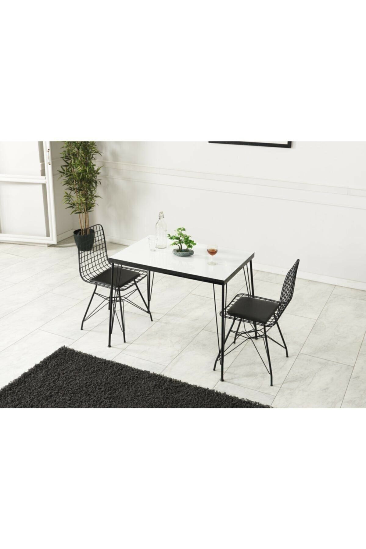 2 Kişilik Beyaz Masa Sandalye Takımı 60X90 Cm