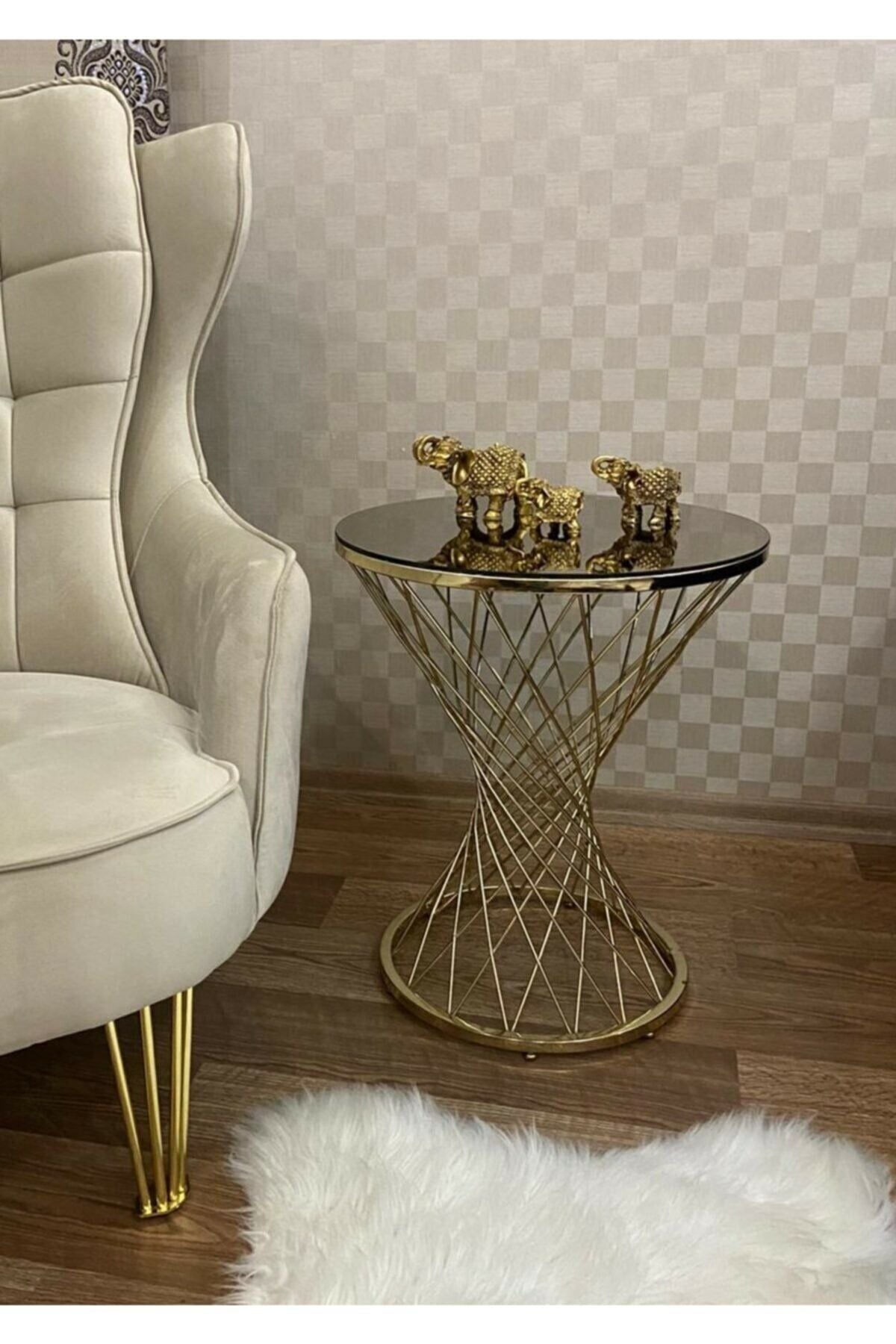 Hasır Gold Metal Sehpa-Servis Sehpası Zigon