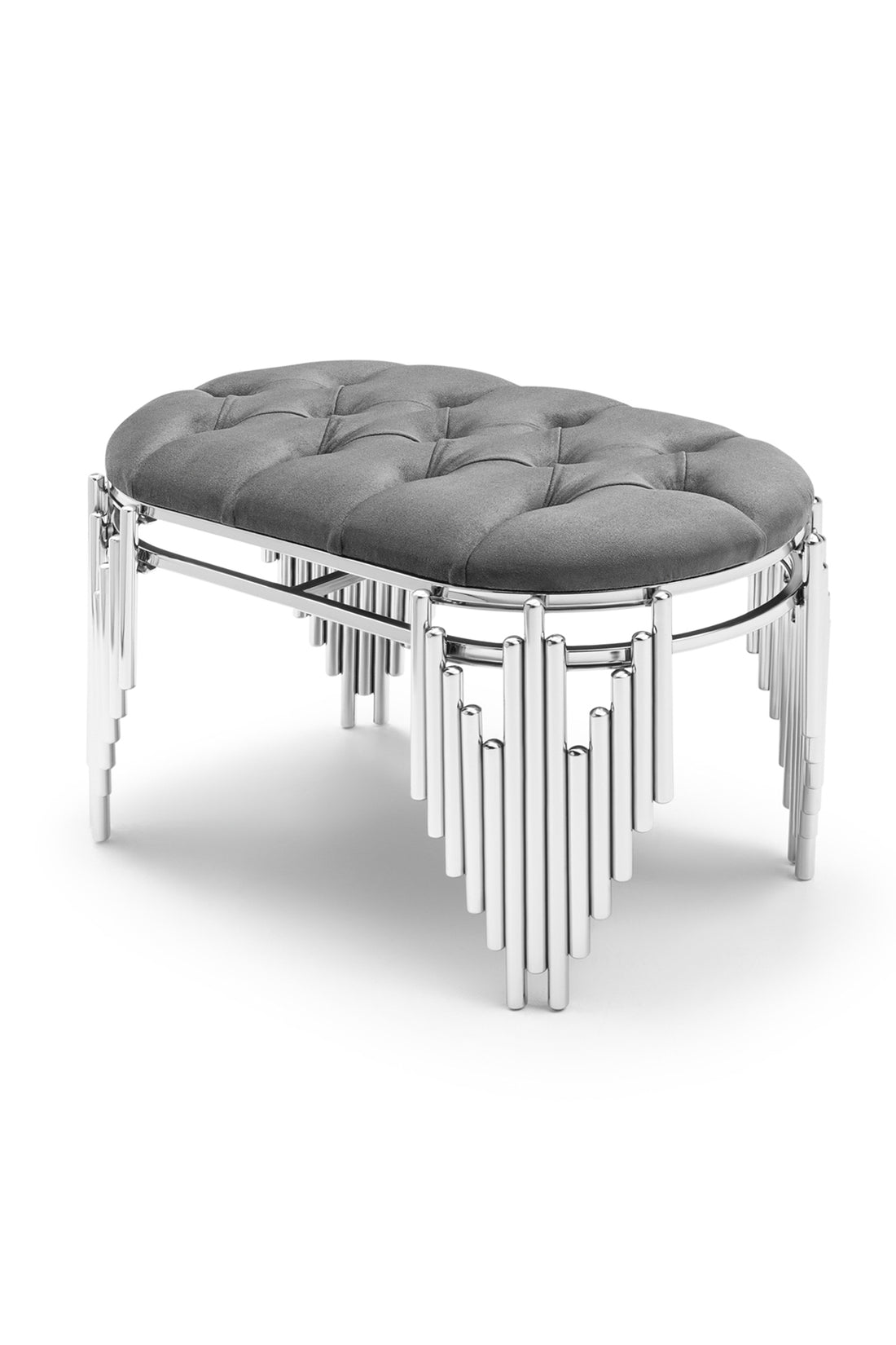 Metal Puf Ultra Lak Kaplama Puf Baby Face Kumaş - Gri - Gümüş - 80CM