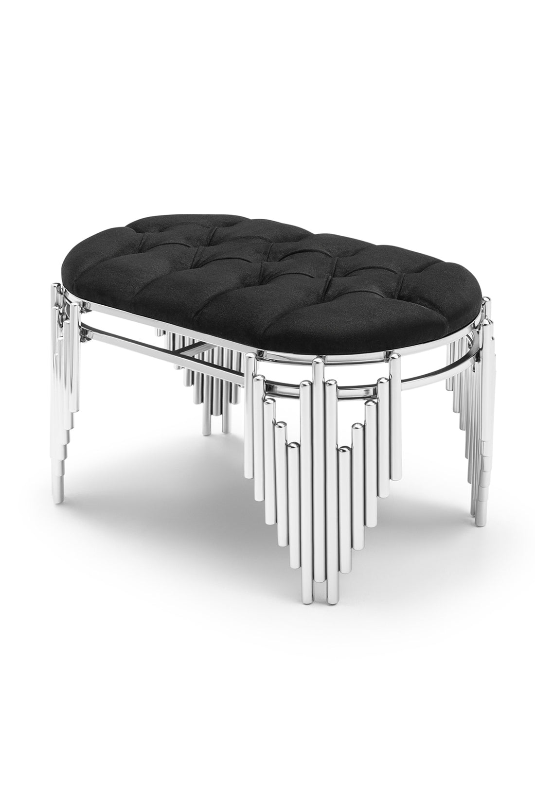 Metal Puf Ultra Lak Kaplama Puf Baby Face Kumaş - Siyah - Gümüş - 80CM